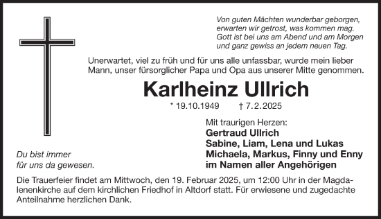 Traueranzeige von Karlheinz Ullrich von Der Bote