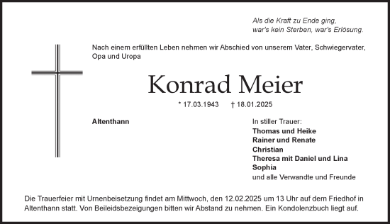 Traueranzeige von Konrad Meier von Der Bote