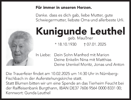 Traueranzeige von Kunigunde Leuthel von Der Bote