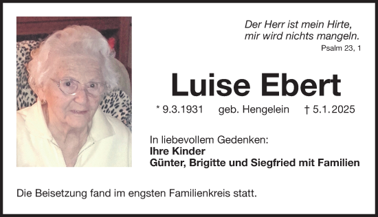 Traueranzeige von Luise Ebert von Der Bote