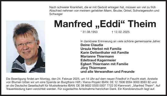 Traueranzeige von Manfred Theim von Der Bote