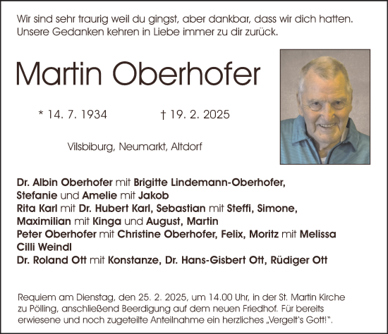Traueranzeige von Martin Oberhofer von Der Bote