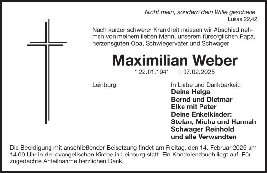 Traueranzeige von Maximilian Weber von Der Bote