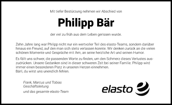Traueranzeige von Philipp Bär von Hersbrucker Zeitung Lokal