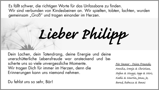 Traueranzeige von Philipp Bär von Hersbrucker Zeitung Lokal
