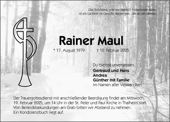 Traueranzeige von Rainer Maul von Hersbrucker Zeitung Lokal