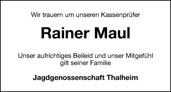 Traueranzeige von Rainer Maul von Hersbrucker Zeitung Lokal