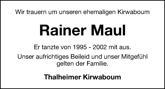 Traueranzeige von Rainer Maul von Hersbrucker Zeitung Lokal
