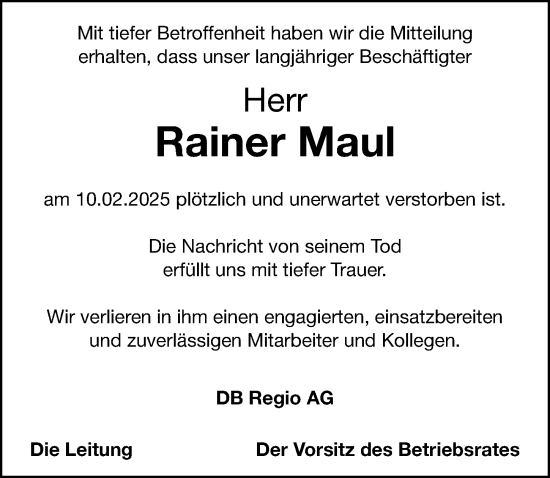 Traueranzeige von Rainer Maul von Hersbrucker Zeitung Lokal