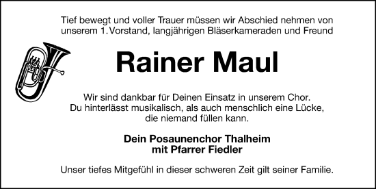 Traueranzeige von Rainer Maul von Hersbrucker Zeitung Lokal
