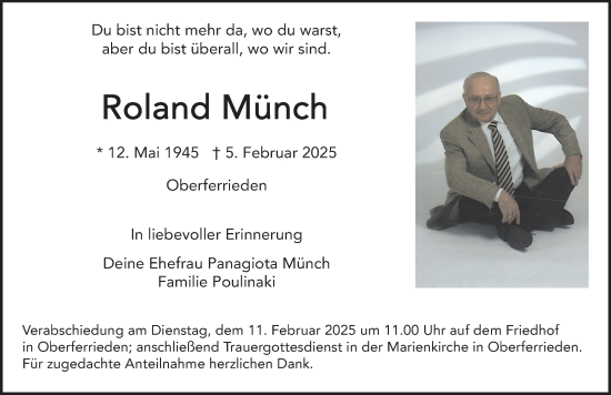 Traueranzeige von Roland Münch von Der Bote
