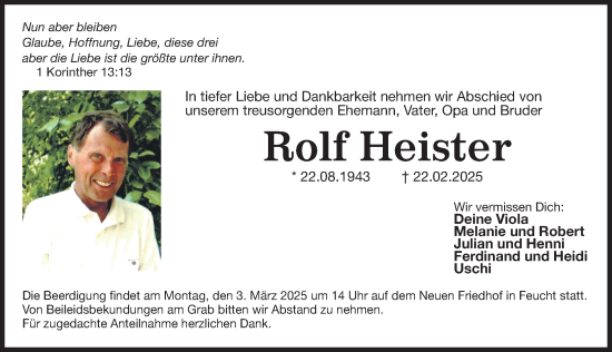 Traueranzeige von Rolf Heister von Der Bote