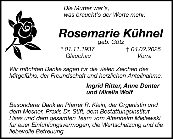 Traueranzeige von Rosemarie Kühnel von Hersbrucker Zeitung Lokal