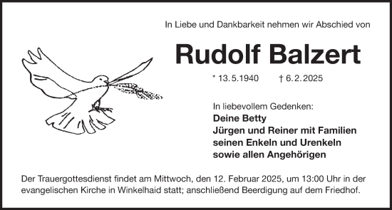 Traueranzeige von Rudolf Balzert von Der Bote