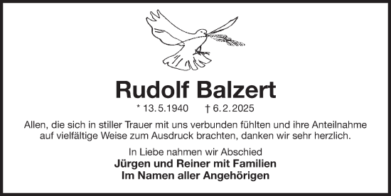 Traueranzeige von Rudolf Balzert von Der Bote