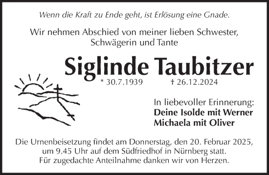 Traueranzeige von Siglinde Taubitzer von Pegnitz-Zeitung