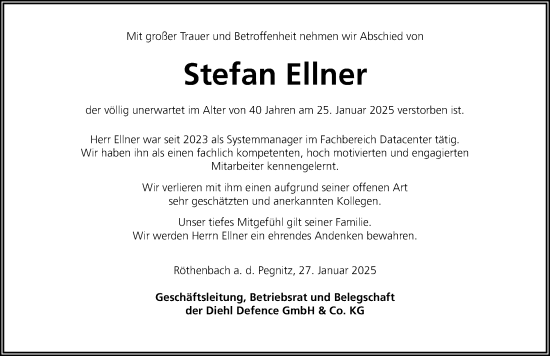 Traueranzeige von Stefan Ellner von Pegnitz-Zeitung