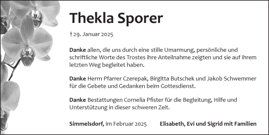Traueranzeige von Thekla Sporer von Pegnitz-Zeitung