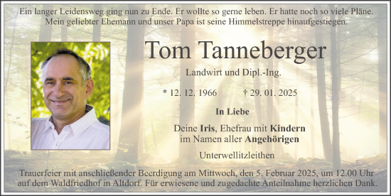 Traueranzeige von Tom Tanneberger von Der Bote