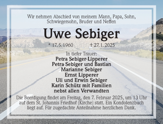 Traueranzeige von Uwe Sebiger von Der Bote