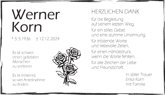 Traueranzeige von Werner Korn von Der Bote
