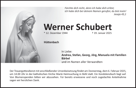 Traueranzeige von Werner Schubert von Pegnitz-Zeitung