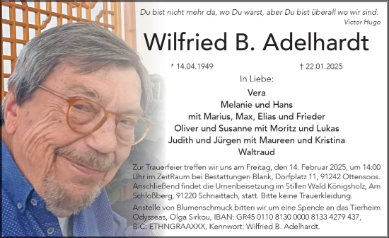 Traueranzeige von Wilfried Adelhardt von Hersbrucker Zeitung Lokal