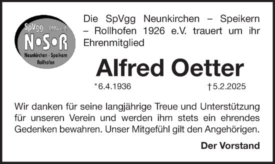 Traueranzeige von Alfred Oetter von Pegnitz-Zeitung
