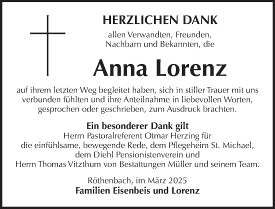Traueranzeige von Anna Lorenz von Pegnitz-Zeitung