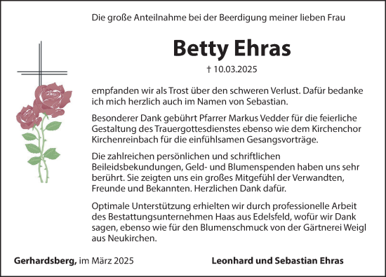 Traueranzeige von Betty Ehras von Hersbrucker Zeitung Lokal
