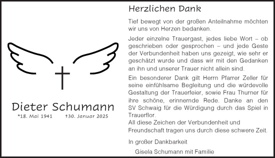 Traueranzeige von Dieter Schumann von Pegnitz-Zeitung