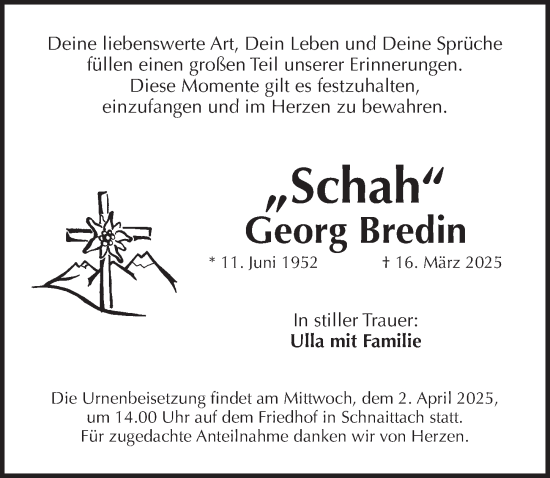 Traueranzeige von Georg Bredin von Pegnitz-Zeitung