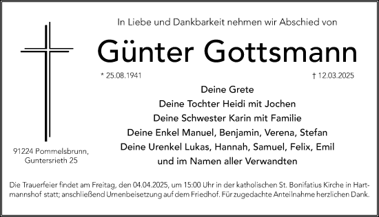 Traueranzeige von Günter Gottsmann von Hersbrucker Zeitung Lokal