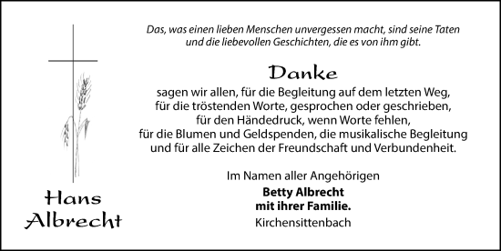 Traueranzeige von Hans Albrecht von Hersbrucker Zeitung Lokal