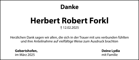 Traueranzeige von Herbert Robert Forkl von Hersbrucker Zeitung Lokal