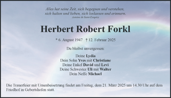 Traueranzeige von Herbert Robert Forkl von Hersbrucker Zeitung Lokal