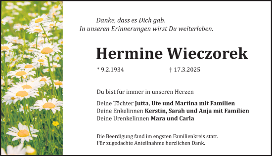 Traueranzeige von Hermine Wieczorek von Pegnitz-Zeitung