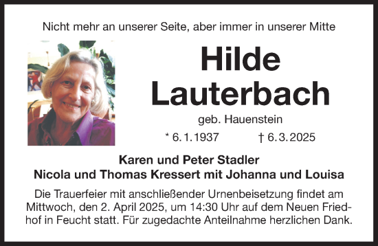 Traueranzeige von Hilde Lauterbach von Der Bote