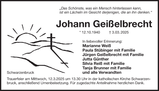 Traueranzeige von Johann Geißelbrecht von Der Bote