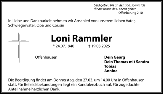 Traueranzeige von Loni Rammler von Hersbrucker Zeitung Lokal