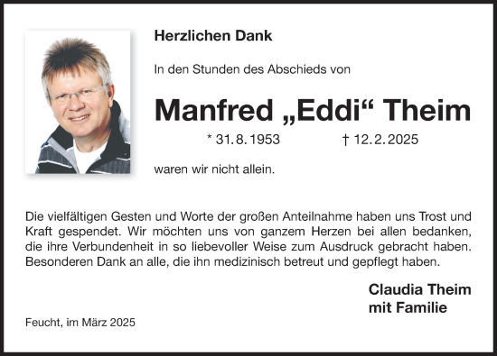 Traueranzeige von Manfred Theim von Der Bote