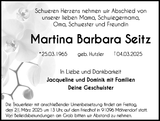 Traueranzeige von Martina Barbara Seitz von Hersbrucker Zeitung Lokal