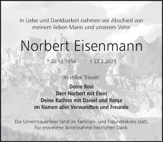Traueranzeige von Norbert Eisenmann von Pegnitz-Zeitung