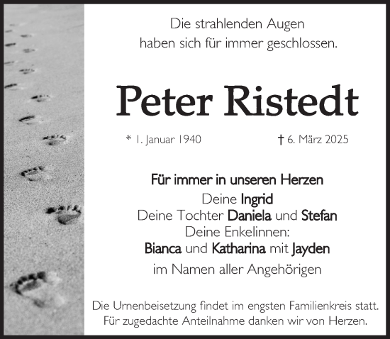 Traueranzeige von Peter Ristedt von Pegnitz-Zeitung