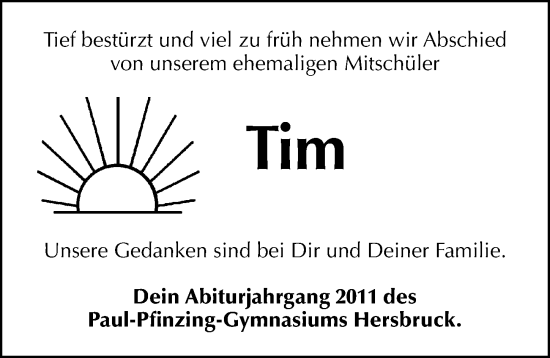 Traueranzeige von Tim Strömsdörfer von Hersbrucker Zeitung Lokal