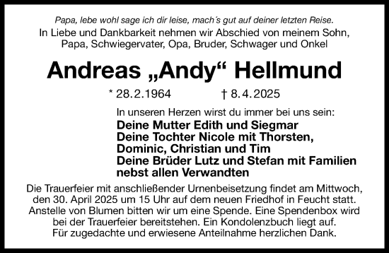 Traueranzeige von Andreas Hellmund von Hersbrucker Zeitung Lokal
