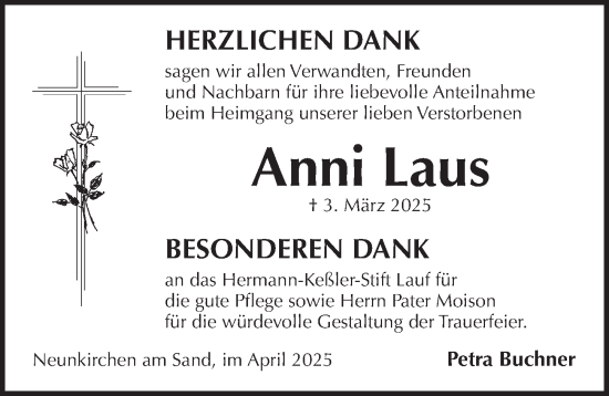 Traueranzeige von Anni Laus von Pegnitz-Zeitung