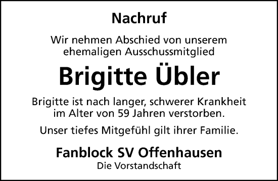 Traueranzeige von Brigitte Übler von Hersbrucker Zeitung Lokal