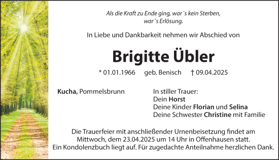 Traueranzeige von Brigitte Übler von Hersbrucker Zeitung Lokal