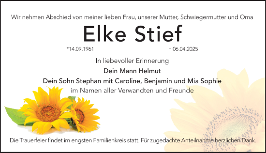 Traueranzeige von Elke Stief von Hersbrucker Zeitung Lokal